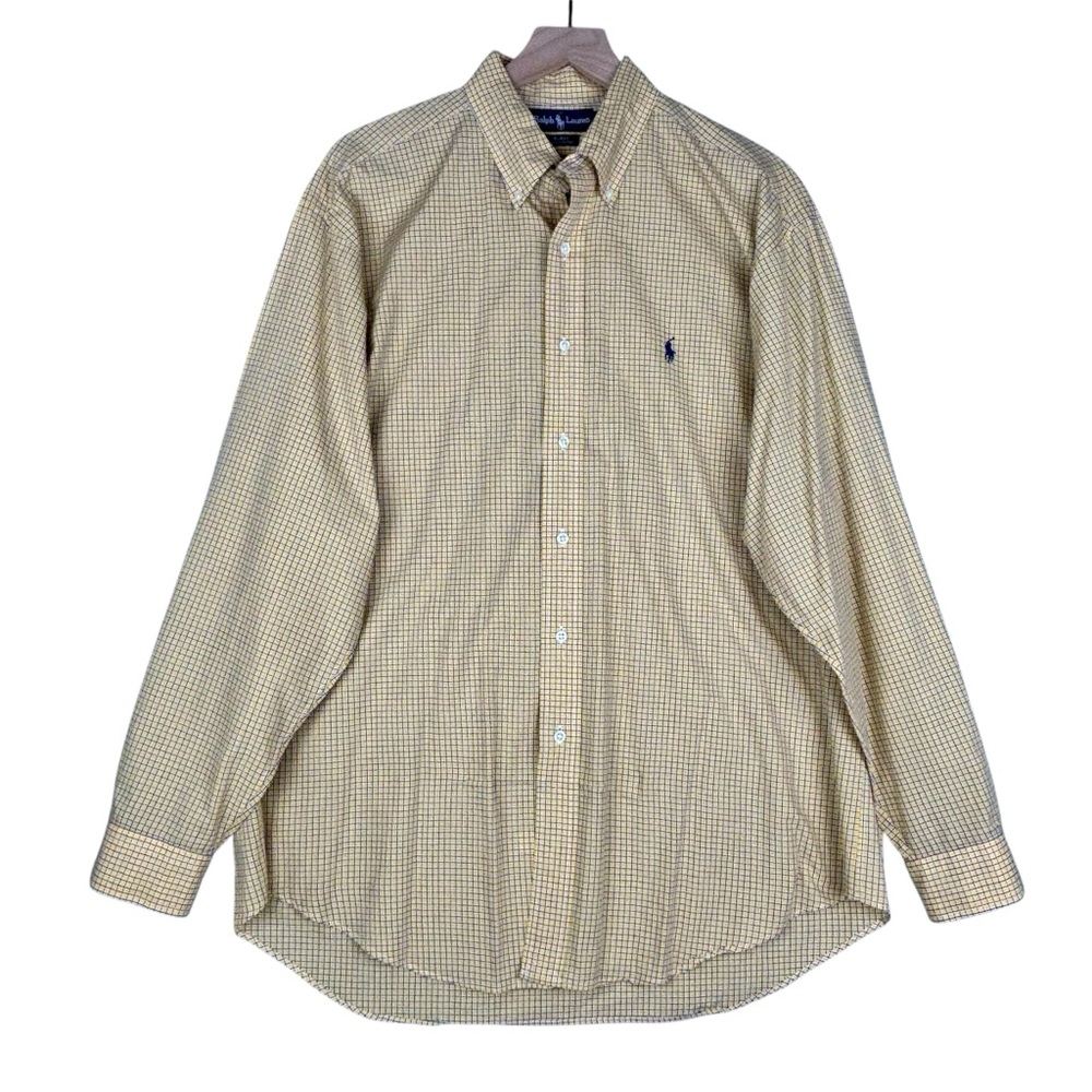 Ralph Lauren Blake Shirt Mens Large Yellow Blue Plaid Check Button Down